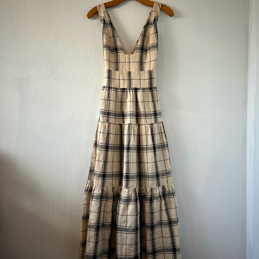 Shona Joy Indra Linen Plunged Cross Back Midi Dress Size 4 - Picture 6 of 14